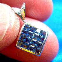 Earth mined Sapphire Princess cut Mystery set Pendant 14k White Gold Med... - $60,530.08 MXN