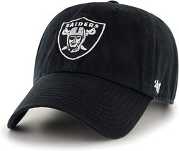 Las Vegas Raiders Nfl &#39;47 Brand Black Adult Clean-Up Adjustable Cap Hat Nwt - £21.43 GBP