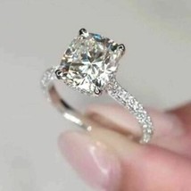 2.50Ct Cushion White Diamond Simulated Ladies Engagement Ring 14k white Gold - £207.50 GBP