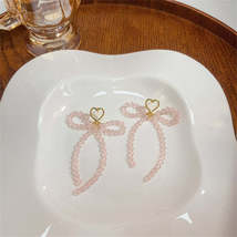 Pink Acrylic &amp; 18K Gold-Plated Heart Bow Drop Earrings - £10.20 GBP