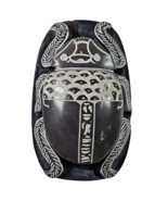 Egyptian Soapstone Scarab Beetle Hieroglyphics Paperweight Black Grey Dé... - $49.00