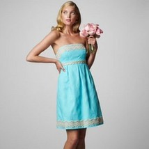 $268 SZ 2 LILLY PULITZER WOMENS BETSEY JACQUARD SHORELY BLUE AND GOLD DR... - $79.19