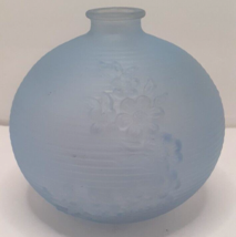 Avon Blue Violet Frosted Bud Vase  Round Ribbed Vase with Embossed Flowe... - $16.86