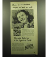 1949 Pepsodent Toothpaste Ad - Madeleine Swenson&#39;s smile wins a passport - $18.49