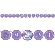 Unicorn Fantasy Happy Birthday Circle Ribbon Banner 6.5&#39; Paper Party Dec... - £13.51 GBP