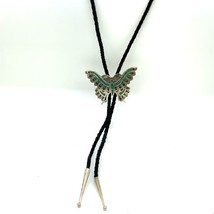 Vtg Sterling Charlie Singer Navajo Inlay Turquoise Coral Zuni Butterfly Bolo Tie - £114.72 GBP