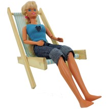 Handmade Toy Folding Lounge Chair, Wood &amp; Aqua/White Stripe Fabric for D... - £5.54 GBP