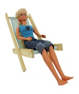 Handmade Toy Folding Lounge Chair, Wood &amp; Aqua/White Stripe Fabric for D... - £5.45 GBP