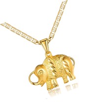 18K Gold Plated Elephant Necklace with Flat Marina in - £43.43 GBP