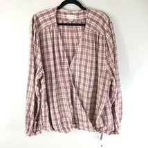 Treasure &amp; Bond Womens Top Popover Blouse Lightweight V Neck Plaid Red Size 4X - £15.15 GBP