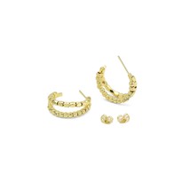 Gold Round Ball Tube Double Line Geometry Hoop Earrings, Sku#LX475 - $6.90