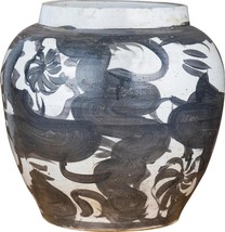 Jar Vase Twisted Flower Wide Open Top Black Porcelain Handmade Hand - £392.09 GBP