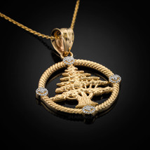 Gold Cedar Tree of Lebanon Diamond Pendant Necklace (10k, 14k) - £188.53 GBP+