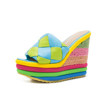 Summer New Platform Wedge Sandals For Women&#39;s With Lovely Ainbow Color Weave Fis - £44.33 GBP