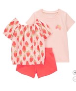 Carter&#39;s Girls Boys Tops Shorts Pink Multicolor 3-Piece Strawberries Pla... - $746.18 MXN