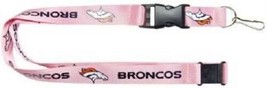 NFL Denver Broncos Logo on Pink w/Blue Lettering 24&quot; by 1&quot; Lanyard Keychain - £7.18 GBP