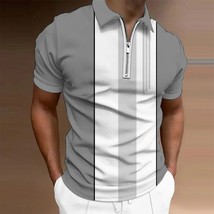 Simple Men&#39;S Zip  Stripes Lapel  Shirts Man Golf Shirts 3d Graphic Geometry Turn - £89.40 GBP