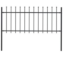 vidaXL Garden Fence with Spear Top Steel 66.9&quot;x31.5&quot; Black - £75.11 GBP