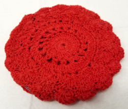 Mid-Century Modern Red Knitted Pouch Coin Change Makeup Handmade 1950s - £15.07 GBP