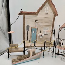 Vintage Sea Fishing Village Shack Boats Copper Metal 18&quot;H Hanging Tabletop Decor - £217.03 GBP