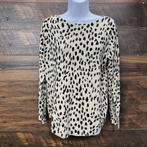 Chico&#39;s Animal Print Pullover Sweater Bateau Neck Med Top Shirttail Hem - $33.25