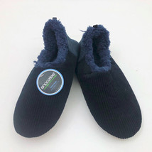 Snoozies Men&#39;s Corduroy Top Slippers Black w/Blue Lining Large 11/12 - £10.09 GBP