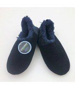 Snoozies Men&#39;s Corduroy Top Slippers Black w/Blue Lining Large 11/12 - £10.13 GBP