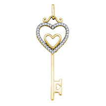 10kt Yellow Gold Womens Round Diamond Heart Key Pendant 1/10 Cttw - £136.23 GBP