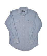 Vintage Wrangler Shirt Mens L 16.5 Western Pearl Snap Denim Chambray Mad... - $31.78