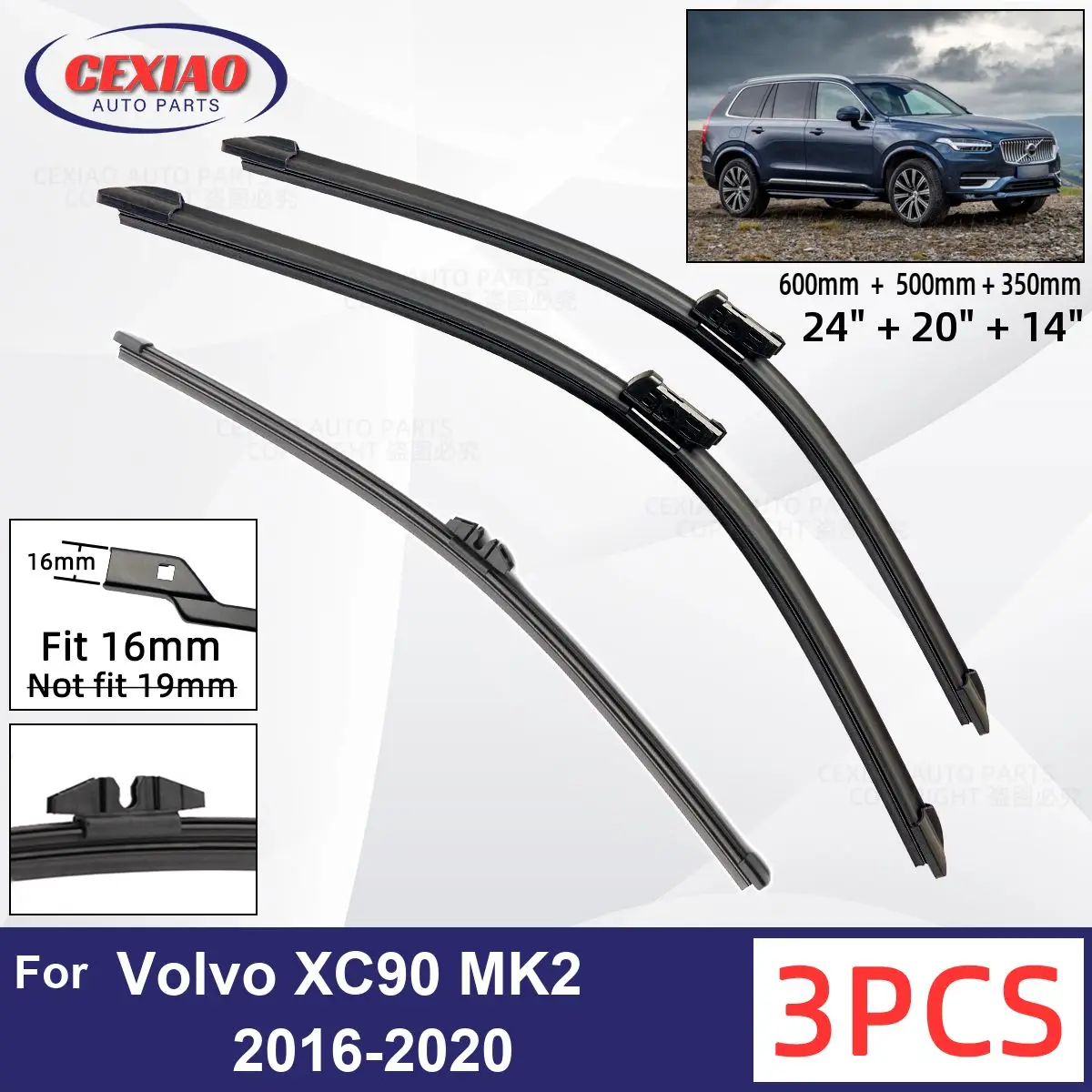 Volvo xc90 mk2 2016 2020 car front rear wiper blades soft rubber windscreen wipers auto thumb200