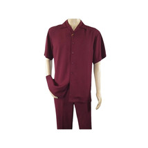 Men INSERCH 2pc Walking Leisure Suit Shirt Pants Set Short Sleeves 9356 Burgundy image 6