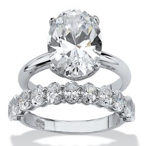 PalmBeach Jewelry 6.91 TCW CZ Platinum-plated Silver 2-Pc. Bridal Ring Set - £63.13 GBP