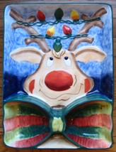Vintage Reindeer Chip &amp; Dip Platter made by Clay Art in 2001 - £19.65 GBP