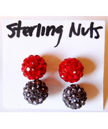 Sterling Silver Pierced EARRINGS LOT Rhinestone Encrusted Ball Red Purpl... - £15.54 GBP