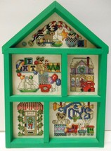 Christmas Toy Shop Vtg Cross Stitch Embroidery Art Doll Teddy Train Framed 7X10 - £39.80 GBP