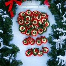 48 Vintage Handmade Crochet Christmas Ornaments Red White and Green 3 Sizes - $53.28