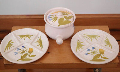Vtg Handpainted French Country Stoneware Soup Tureen Snack Set Fondue Po... - £29.65 GBP