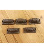 5 CAST IRON BIN PULLS HANDLES DRAWER PULLS SMALL RUSTIC BROWN ORNATE FAR... - $349.73 MXN