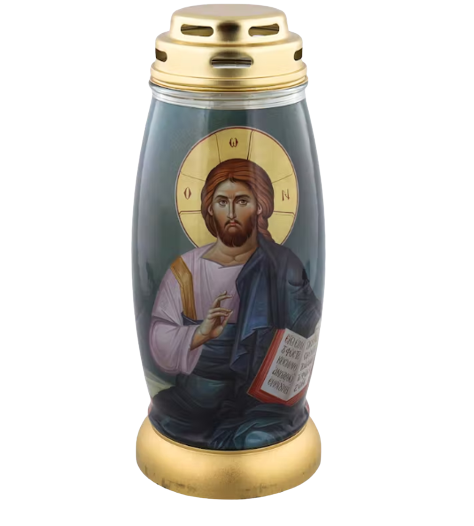 9&quot; Glass Jesus Icon Graveyard Candle Holder Lantern with Paraffin Refill... - $16.70