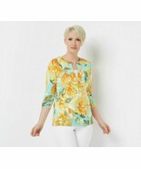 Isaac Mizrahi Live! Watercolor Floral Printed Cardigan Yellow XX-Small A... - $305.44 MXN