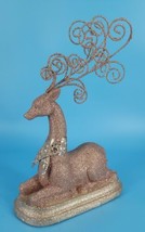 Christmas Decor Sitting Deer Figurine by Celebrate It Glittered Silver Pink - £9.51 GBP