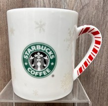 2001 Starbucks Barista Coffee Mug Christmas Snowflakes Candy Cane Striped Handle - £8.66 GBP