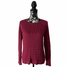 Vintage L.L. Bean Long Sleeve Cable Knit Pullover Sweater Cranberry Red Medium - £20.66 GBP