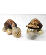 Shell Turtle Figurines Handmade Glasses Eyes Straw Hat Vintage Set of 2 - £14.90 GBP