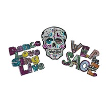 Large Sequin Patch Set Skull Dance Spellout Iron On Applique 3 Piece Decoration - $11.29