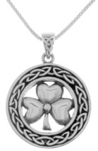 Jewelry Trends Sterling Silver Celtic Good Luck Clover Shamrock Pendant Necklace - £54.43 GBP