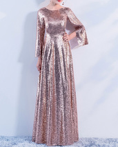 Rose-Gold Maxi Sequin Dress Women Custom Plus Size Sequin Evening Gowns image 5