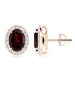 ANGARA 3.26 Ctw Natural Garnet Stud Earrings with Diamond Halo in 14K So... - $1,358.10