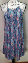 American Eagle Outfitters Slip Dress Women&#39;s M Blue Paisley Back Keyhole Pockets - £20.27 GBP