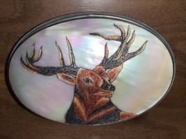 Mother Of Pearl Belt Buckle With Deer Stainless Steel Carved - $41.80